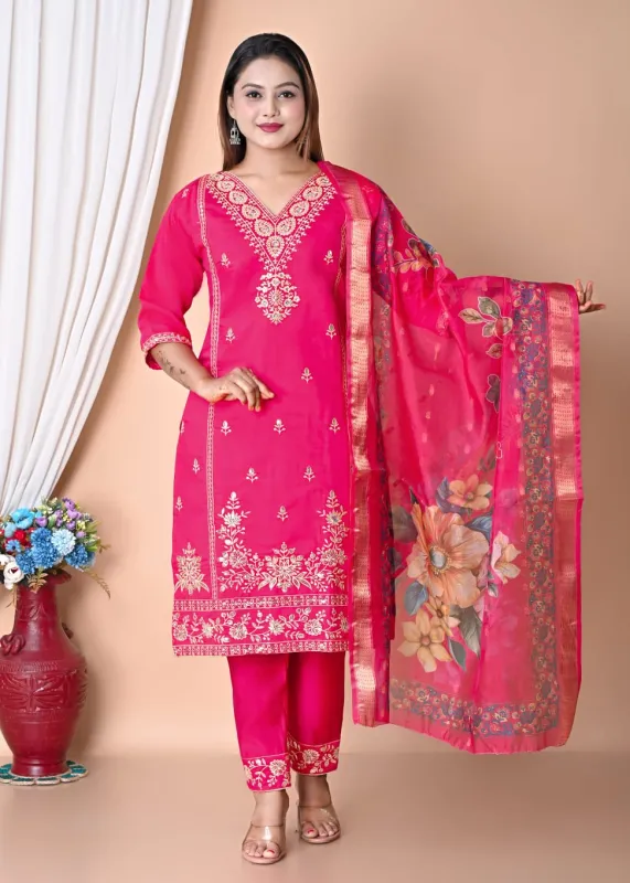 Women’s Embroidered Straight Kurta Set with Dupatta