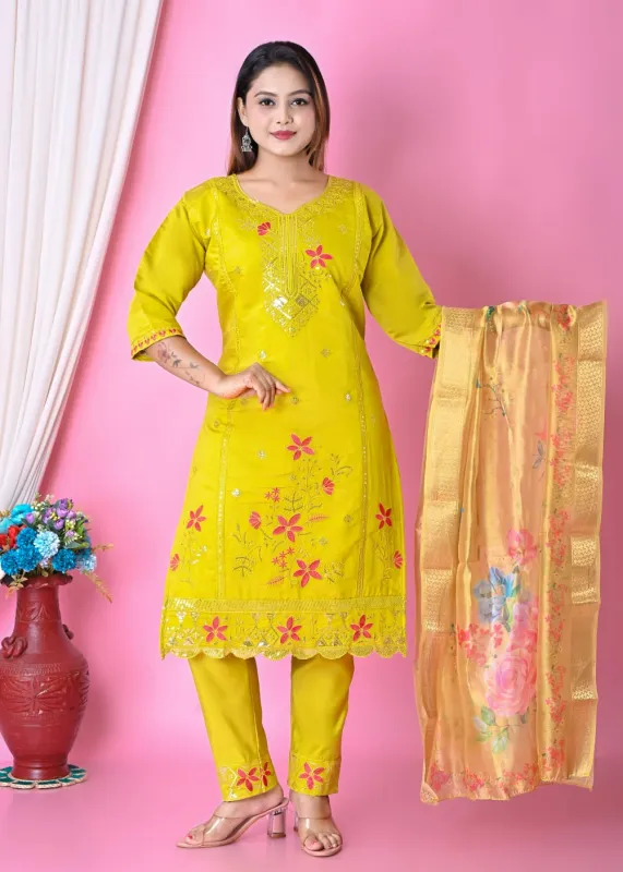 Women’s Embroidered Straight Kurta Set with Dupatta